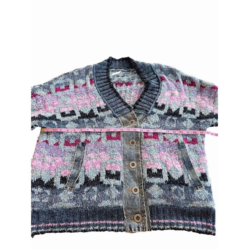 Free People Bluebell Oversized Cardigan Small Denim Aztec Boho Indie Sleeze Top - Picture 10 of 11